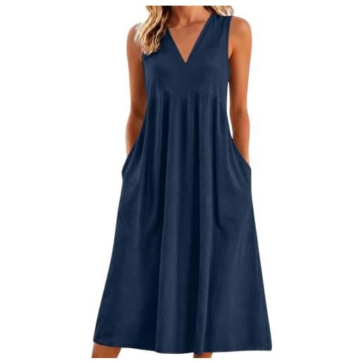 nnOuOnn abito estivo da donna, abito in lino e cotone, abito lungo in lino con tasche, scollo a v, abito da spiaggia per le vacanze
