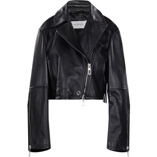 Sportmax fringe-detail biker leather jacket - nero