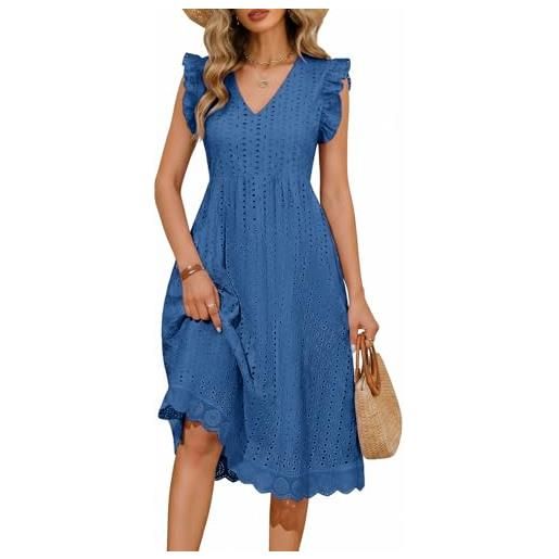 PASUDA vestito donna estivo abito lungo scollo a v casual vestiti senza maniche a volant abiti lunghi cotton comodo floreale vuoto jacquard vestiti da spiaggia con tasche
