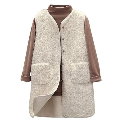 Yutdeng gilet donna lungo in morbido pile smanicato elegante invernale cappotto senza maniche gilet termico con bottoni autunno caldo peluche giacca leggeri scollo a v giubbotto con tasche
