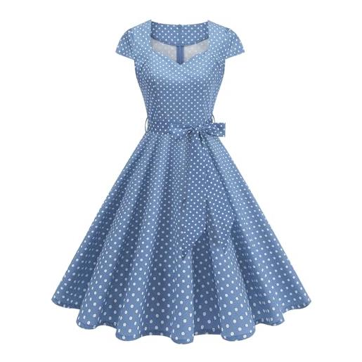 Odizli rockabilly, abito da donna anni '50, vintage, a pois, a maniche corte, scollo a v, in cotone