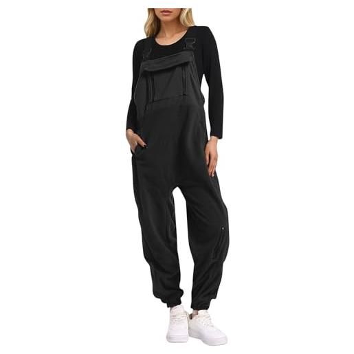 Generisch salopette da donna in pile invernale, casual, largo, con bretelle regolabili, pantaloni da lavoro con tasche