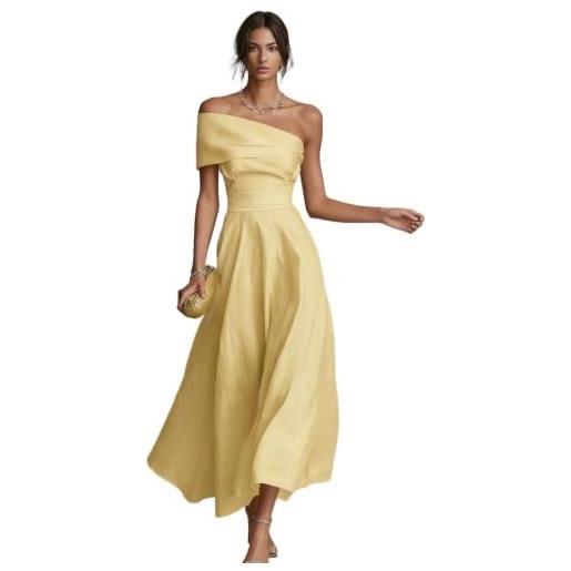 Generic jcvbn - abito longuette da donna, monospalla, linea a, scollo asimmetrico, aperto sul retro in vita stretto e fluido, abito swing