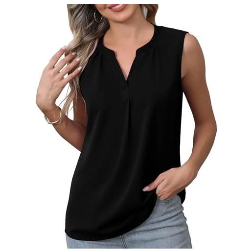 YGJIEGENG canotta donna elegante in chiffon scollo top estiva senza maniche t shirt casual flowy camicette da donna s-2xl
