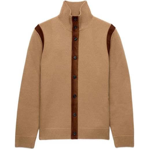 Prada cardigan in lana con applicazioni in pelle - toni neutri