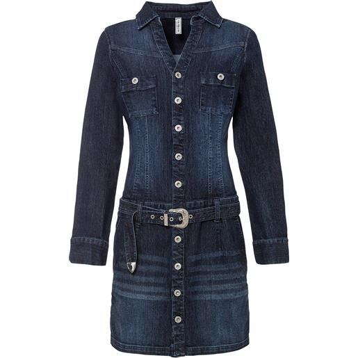bonprix abito di jeans con cintura-blu