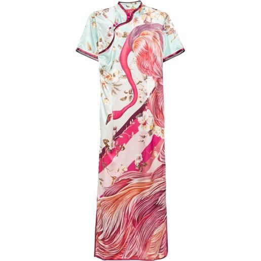 F.R.S For Restless Sleepers abito lungo in raso con stampa cigno - rosa