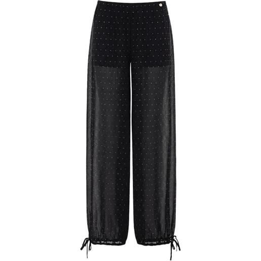 LIU JO tulle trousers with jewel embroidery - nero
