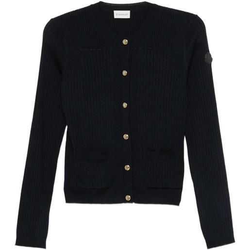 Moncler cardigan a coste con applicazione - blu