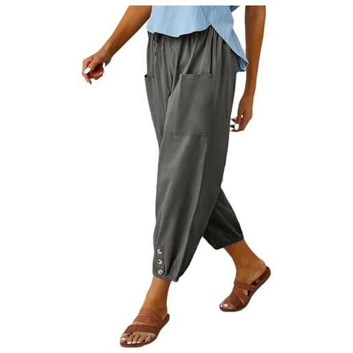 Placitiume pantaloni capri casual da donna, pantaloni larghi estivi con coulisse in vita elastica | pantaloni larghi con fondo a lanterna con tasche