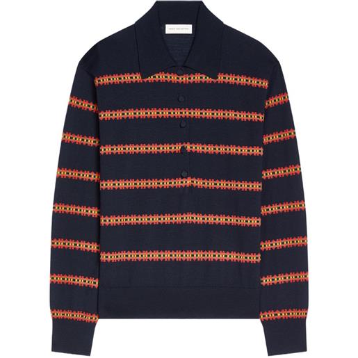 DRIES VAN NOTEN striped wool polo - blu