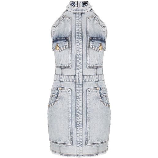 Balmain abito corto denim con inserti - blu