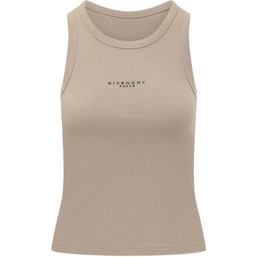 Givenchy canotta aderente in cotone con stampa Givenchy paris - toni neutri