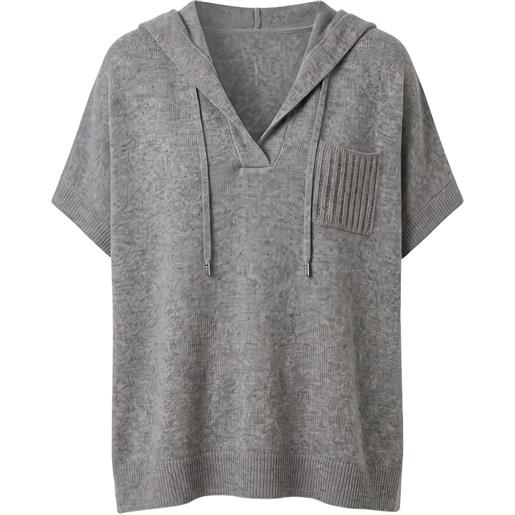 Peserico ribbed-knit short-sleeve hoodie - grigio