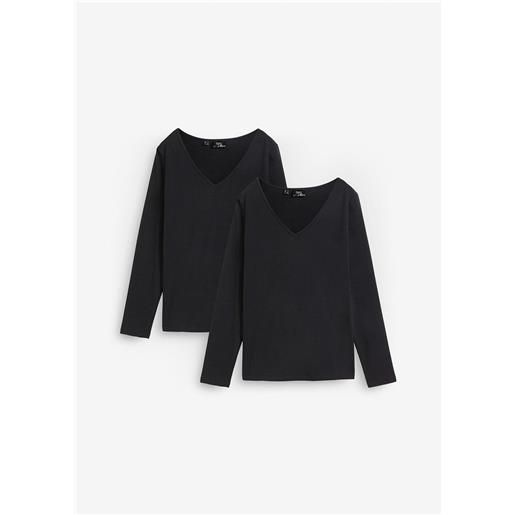 bonprix maglia a maniche lunghe aderente (pacco da 2)-nero