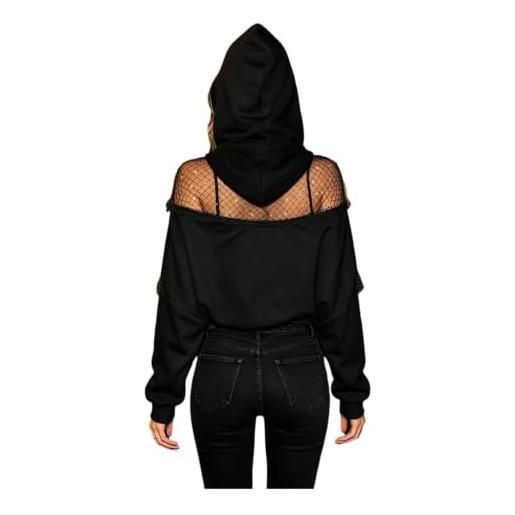 Generico felpe con cappuccio donna oversize trasparente sexy mesh top manica lunga hoodie pizzo maglia maglione casual pizzo cerimonia pullover velato feste sweatshirt in felpa in rete
