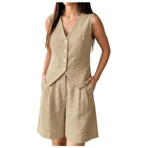 shownicer tailleur donna eleganti 2 pezzi set pantaloncini e gilet in cotone e lino completo senza maniche tuta
