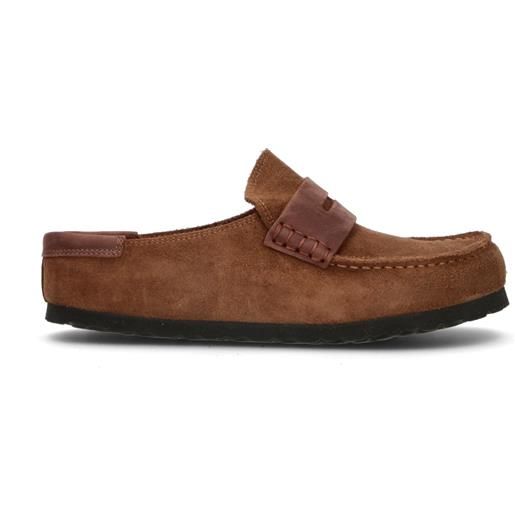 BIRKENSTOCK naples wrapped double stitch sabot donna dark tea in suede