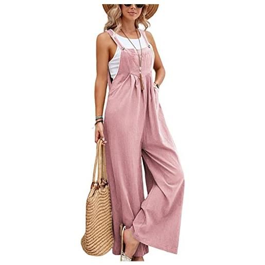 SotRong salopette da donna uk a gamba larga tuta con tasca vestibilità ampia tute estive boho pagliaccetto senza maniche con spalline