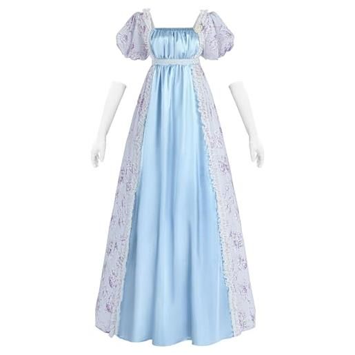 LTAKK abito da donna regency vintage con vita impero vittoriano tea party con guanti a fascia