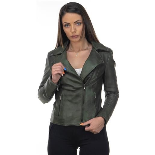 Leather Trend giselle - chiodo in pelle verde colore verde taglia xxs/38 fodera interna leggera