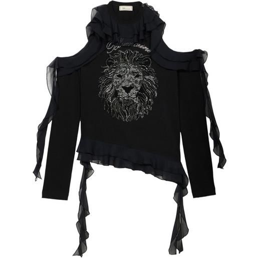 Blumarine t-shirt con ruches e strass - nero