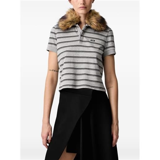 VETEMENTS faux-fur collar striped polo shirt - grigio