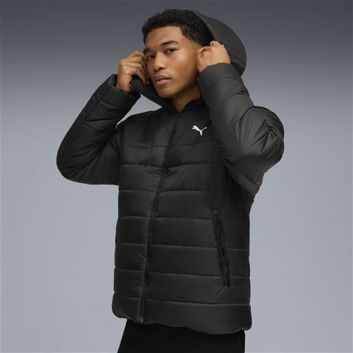 PUMA giacca imbottita con cappuccio essentials da uomo, abbigliamento, nero, s