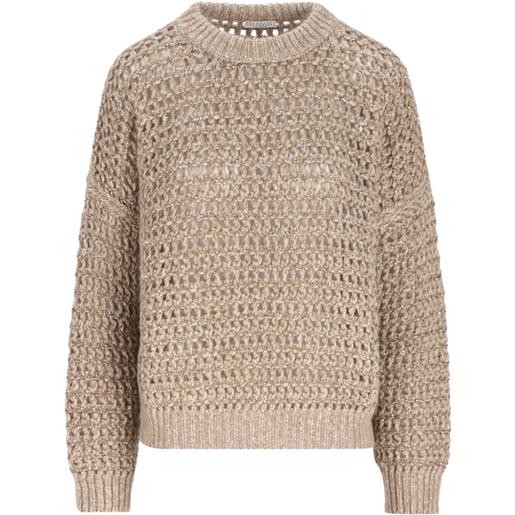 Brunello Cucinelli sequin-embellished openwork sweater - marrone