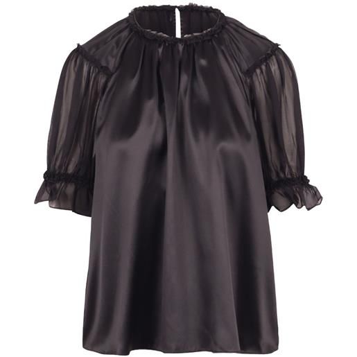 Ulla Johnson blusa alina in raso di seta con ruches - nero