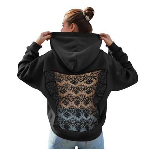 Generico felpe con cappuccio donna oversize trasparente sexy mesh top manica lunga hoodie pizzo maglia maglione casual pizzo cerimonia pullover velato feste sweatshirt in felpa in rete