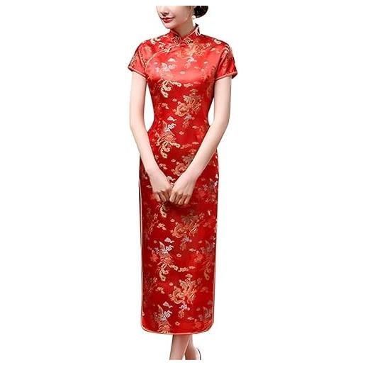 Black Sugar abito qipao corto e lungo con maniche corte e motivo drago broccato cheongsam tunica