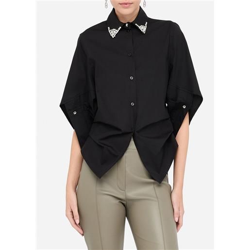 Liu jo camicia con applicazioni gioiello, nero