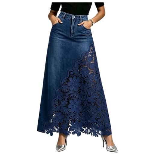 shownicer gonna di jeans donna vita alta pizzo denim skirts | gonne di jeans, denim gonna lunga, bottoni, cerniera, maxi, retro, moda, autunno