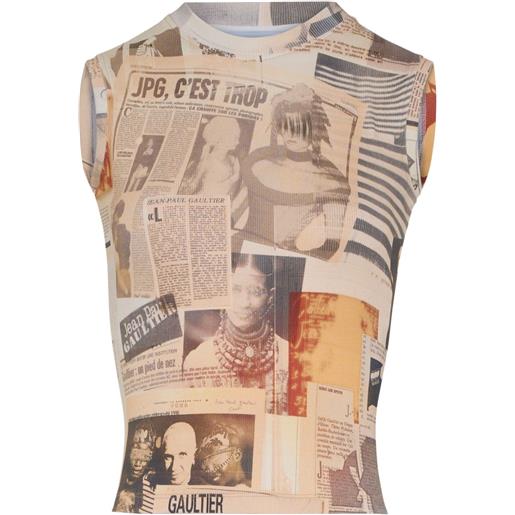 Jean Paul Gaultier canotta a coste con stampa - toni neutri