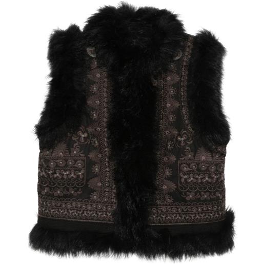 Antik Batik gilet sando con piume - nero