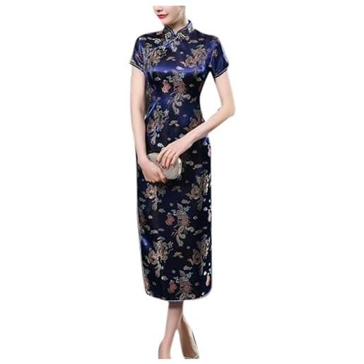 Black Sugar abito qipao corto e lungo con maniche corte e motivo drago broccato cheongsam tunica