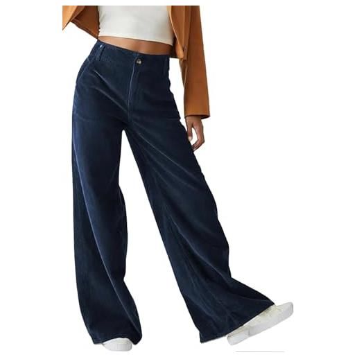 CheChury pantaloni donna pantaloni di velluto a coste larghi casual vita alta pantaloni eleganti leggeri larghi gamba dritti pantalone velluto retrò dritti pants pantalone con tasche autunno inverno