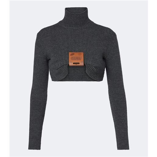 Jean Paul Gaultier pullover in misto lana cropped a collo alto
