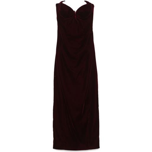 Mugler abito lungo in velluto senza spalline - rosso