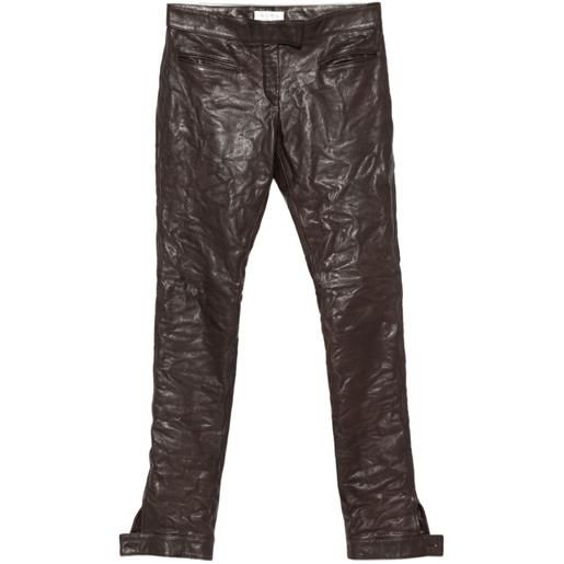 Miu Miu pantaloni in pelle con orli con bottoni - marrone