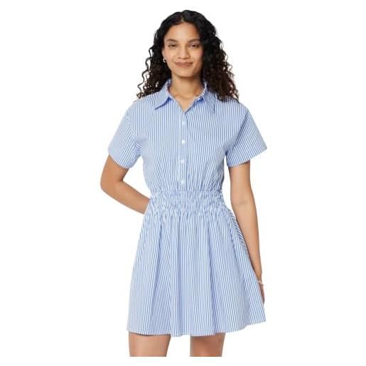 Amazon Essentials donna fit & flare abito a maniche corte con colletto in popeline di cotone con elastico in vita