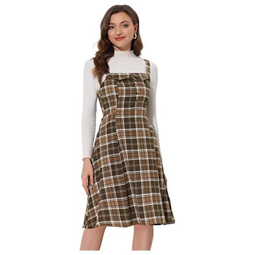 Allegra K abito da donna plaid pinafore abito senza maniche button decor pinafore vintage complessivo tartan cami midi abiti