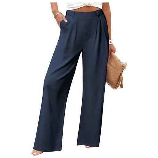 Friptspyg palazzo pantaloni casual da donna, pantaloni per il tempo libero, elastico in vita, con tasche