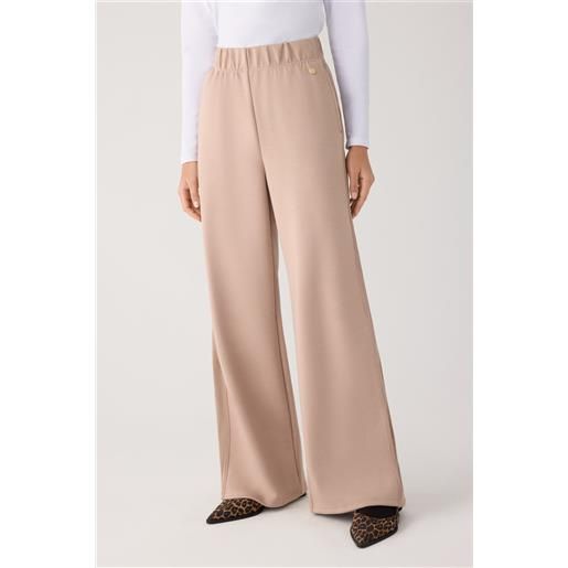 Ysabel Mora pantaloni in pile a gamba larga con vita alta e dettagli a coste beige