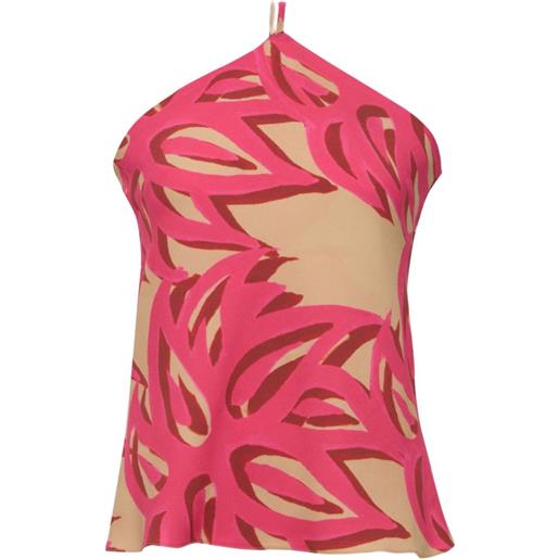 Themis Z blusa ismene sabra con stampa foglie e scollo all'americana - toni neutri