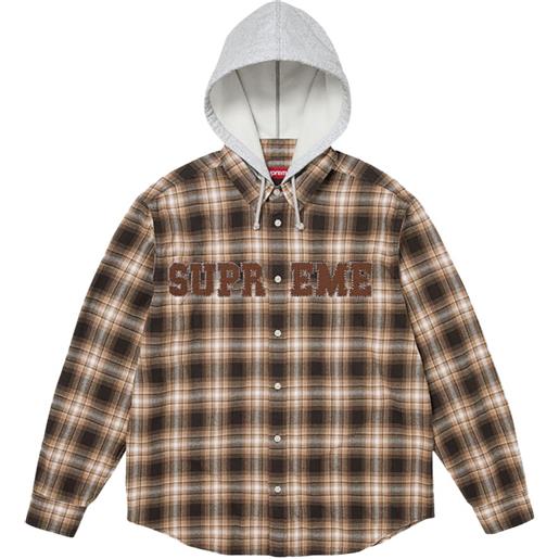 Supreme giacca in flanella con cappuccio e applicazione - marrone