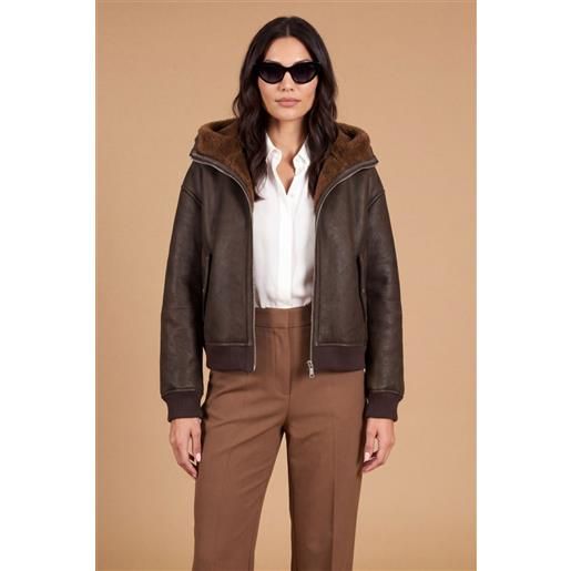 D'Arienzo montone shearling testa di moro bomber con cappuccio D'Arienzo