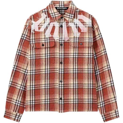Palm Angels giacca-camicia a quadri con logo - arancione