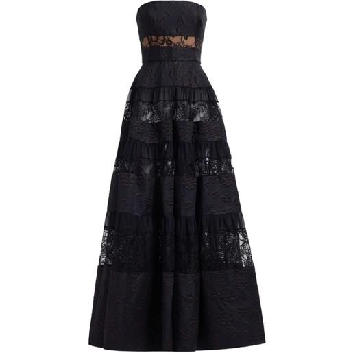 Elie Saab abito lungo in pizzo broccato con inserti - nero